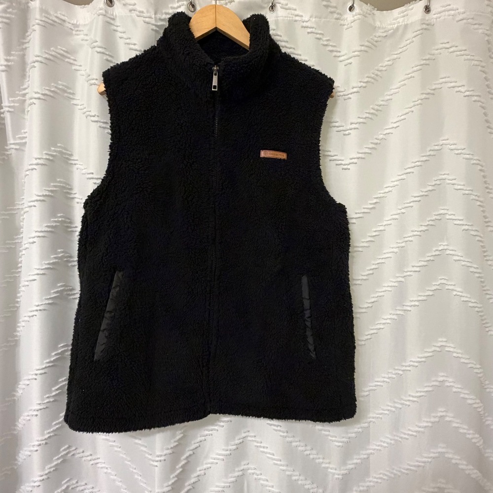 Sage Collective Black Sherpa Fleece Vest Womens Large Full Zip Faux Fur 1780562